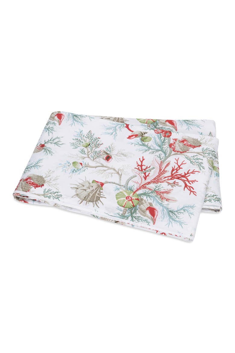 Del Tesoro 500 Thread Count Cotton Percale Flat Sheet, Main, color, WHITE/ CORAL PRINT