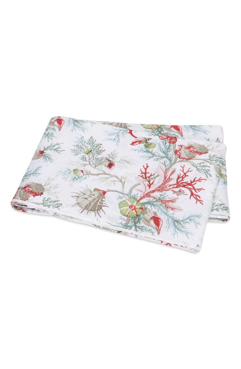 Matouk Del Tesoro 500 Thread Count Cotton Percale Flat Sheet, Main, color, White/ Coral Print