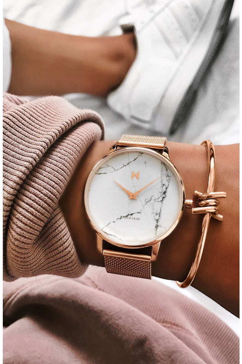 Boulevard Mesh Strap Watch, 38mm, Alternate, color, ROSE GOLD/ WHITE/ ROSE GOLD