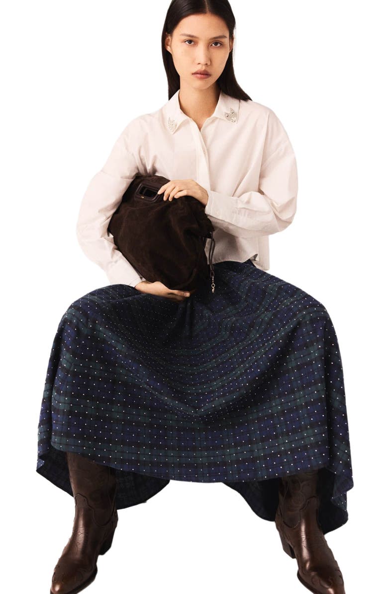 maje Check skirt with rhinestones, Alternate, color, 