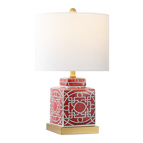 JONATHAN Y JONATHAN Y CATHERINE MODERN TRANSITIONAL CERAMIC/METAL SQUARE GINGER JAR LED TABLE LAMP 