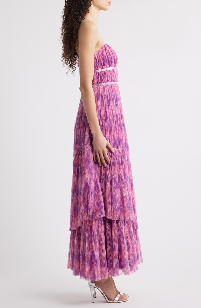 Hutch Print Plissé Layered Ruffle Strapless Gown, Alternate, color, Purple Floral