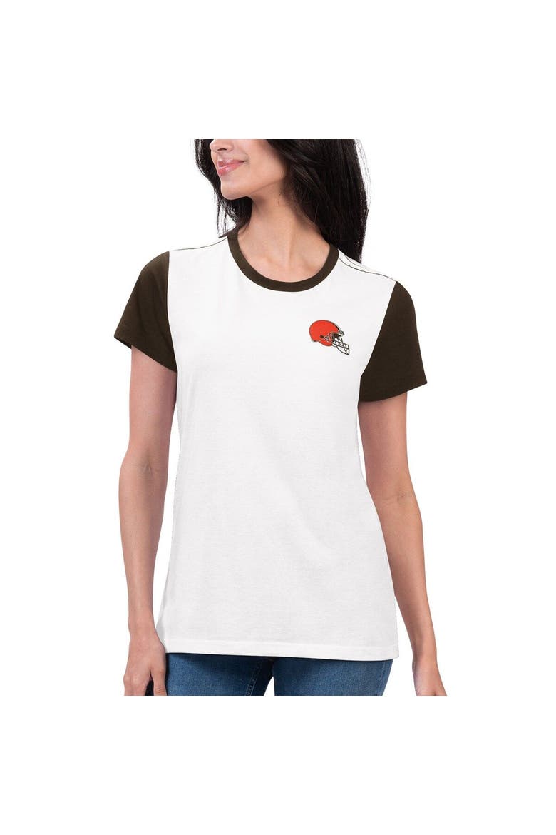 Women's G-III 4Her by Carl Banks White/Brown Cleveland Browns Fashion Illustration T-Shirt, Main, color, White