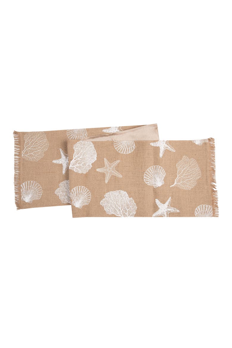 Sandy Coast Cotton Table Runner 14" x 72" - Nautical Coral & Starfish, Main, color, Brown