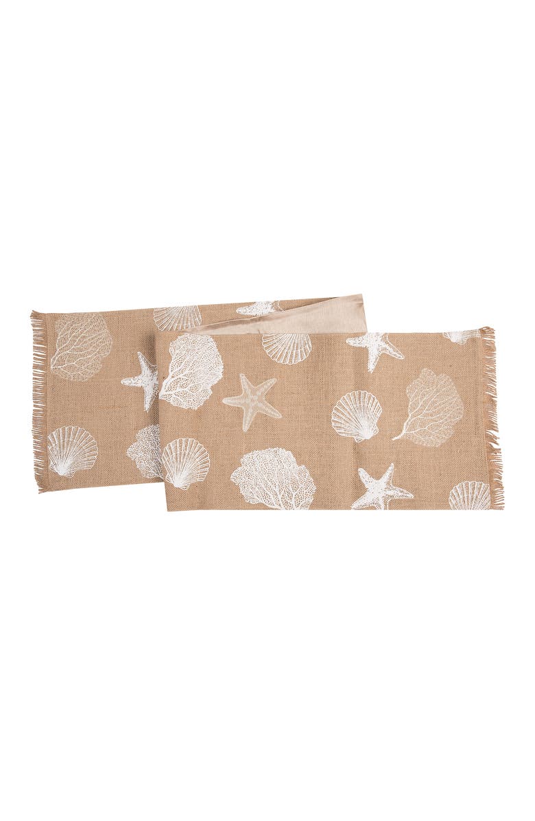 C&F Home Sandy Coast Cotton Table Runner 14" x 72" - Nautical Coral & Starfish, Main, color, Brown