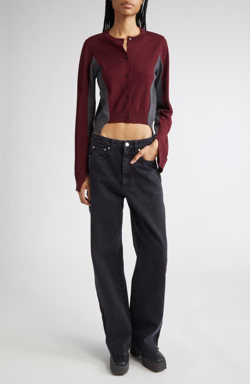 Stella Mccartney Spliced Colorblock Virgin Wool Crop Cardigan In Burgundy
