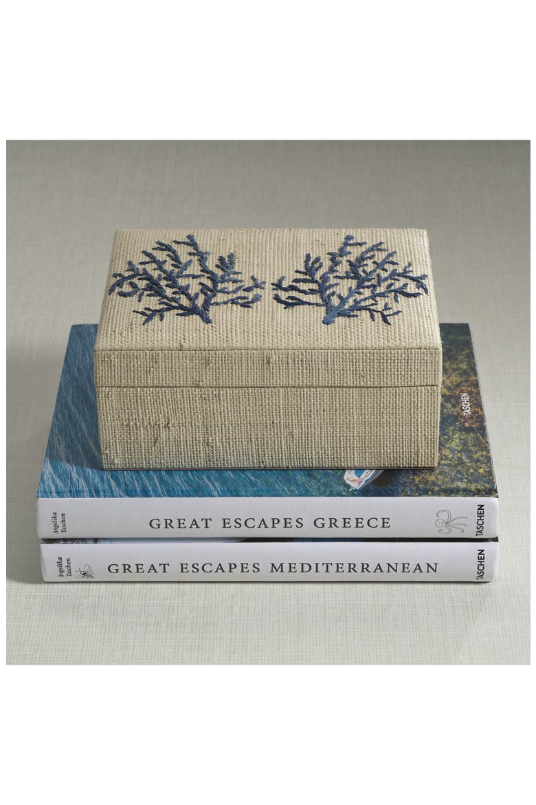 Coral Lagoon Raffia Box, Alternate, color, BEIGE/ NAVY BLUE