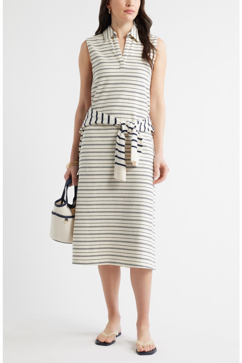 Jacquard Henley Midi Dress, Alternate, color, IVORY- NAVY STRIPE