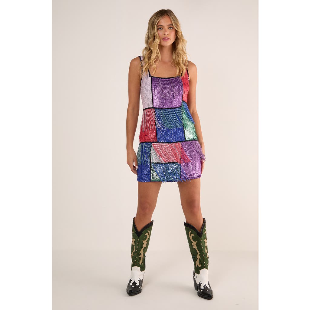 Nasty Gal Check Tassel Sequin Mini Dress In Multi