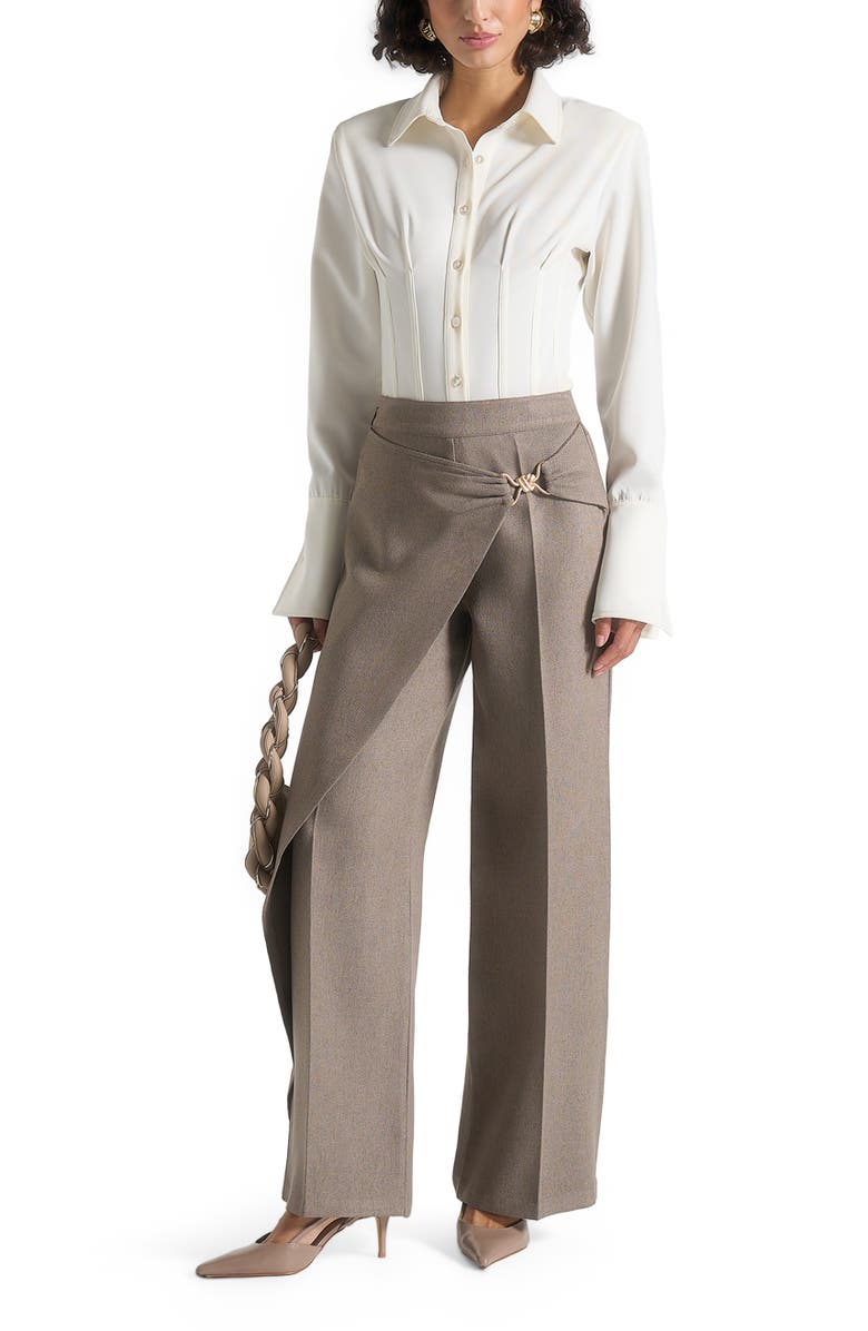 Manière De Voir Beryl Draped Wrap Trousers With Hardware, Alternate, color, Taupe