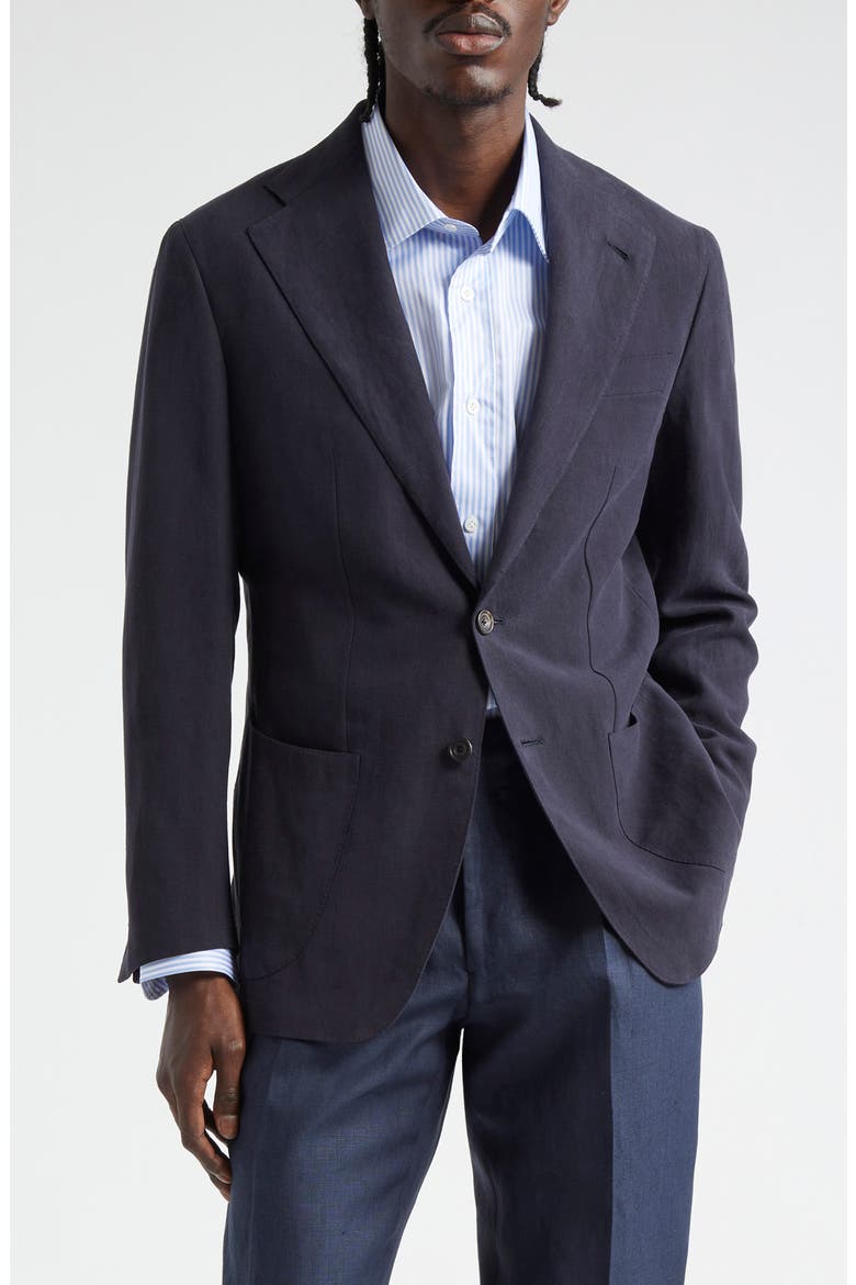 Notched Lapel Linen Sport Coat, Main, color, NAVY