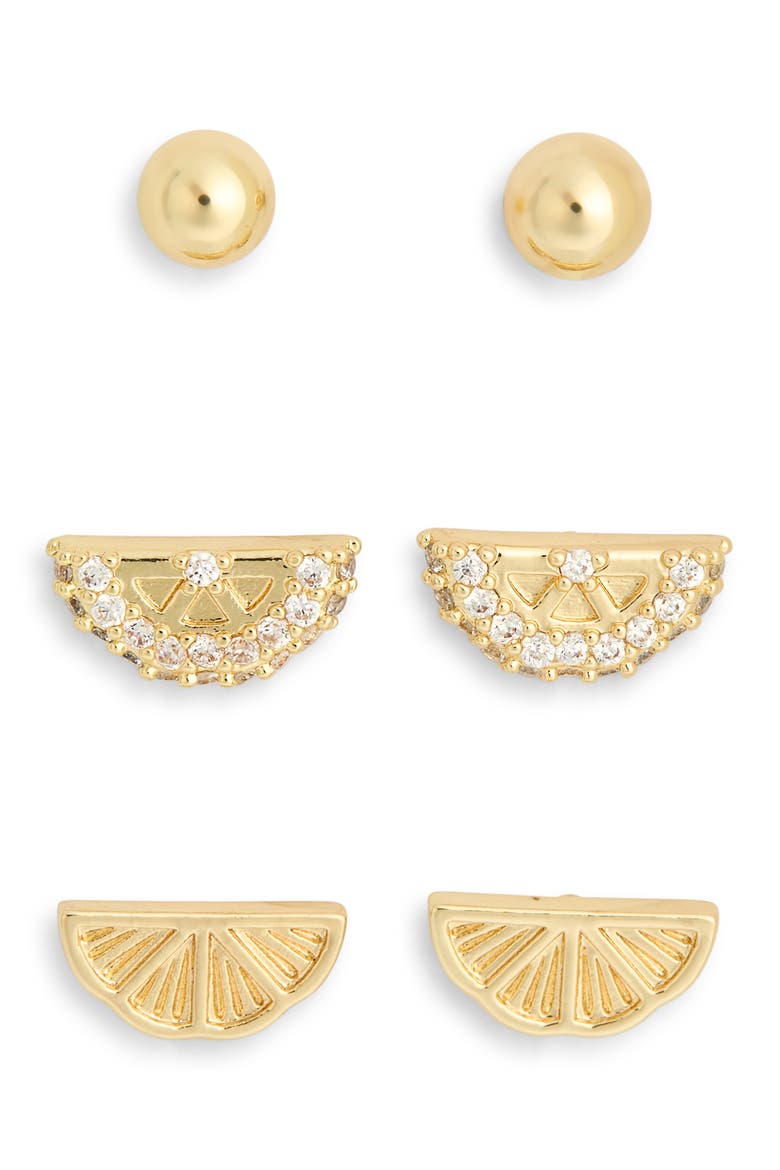 3-Pack Citrus Assorted Stud Earrings Set, Alternate, color, CLEAR- GOLD