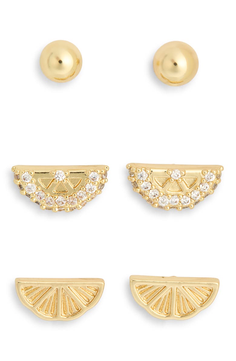Leith 3-Pack Citrus Assorted Stud Earrings Set, Alternate, color, Clear- Gold
