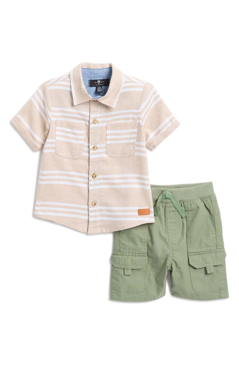 7 For All Mankind Cotton & Linen Shirt & Shorts Set, Main, color,