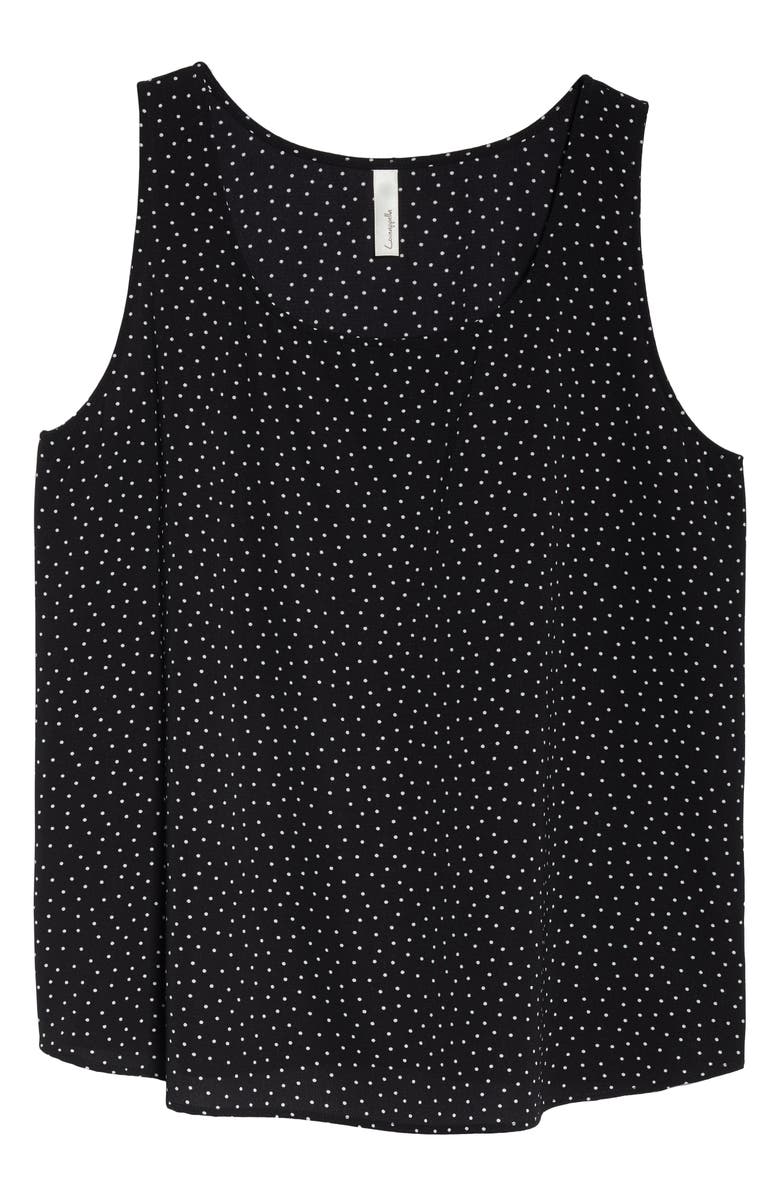 Loveappella Easy Scoop Neck Tank Top, Alternate, color, Black Pindot