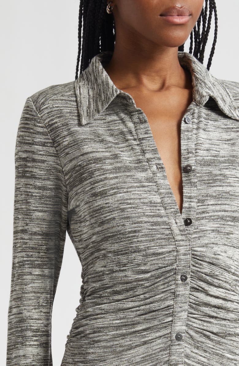 Ramy Brook Rachelle Metallic Long Sleeve Knit Midi Dress, Alternate, color, Black/ White Space Dye