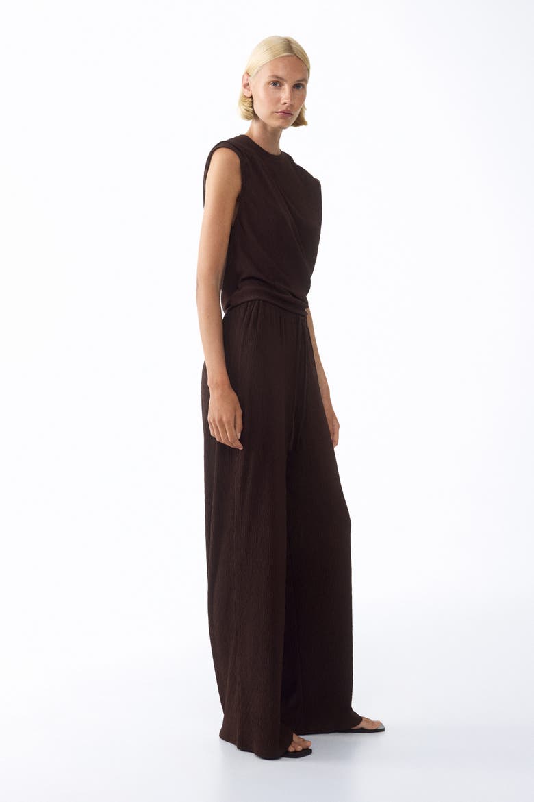 Crinkled Drawstring Pants, Alternate, color, Dark brown