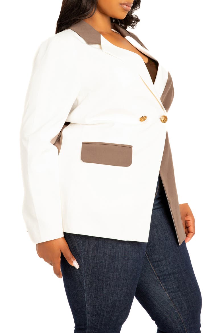 Contrast Double Breasted Blazer, Alternate, color, KHAKI