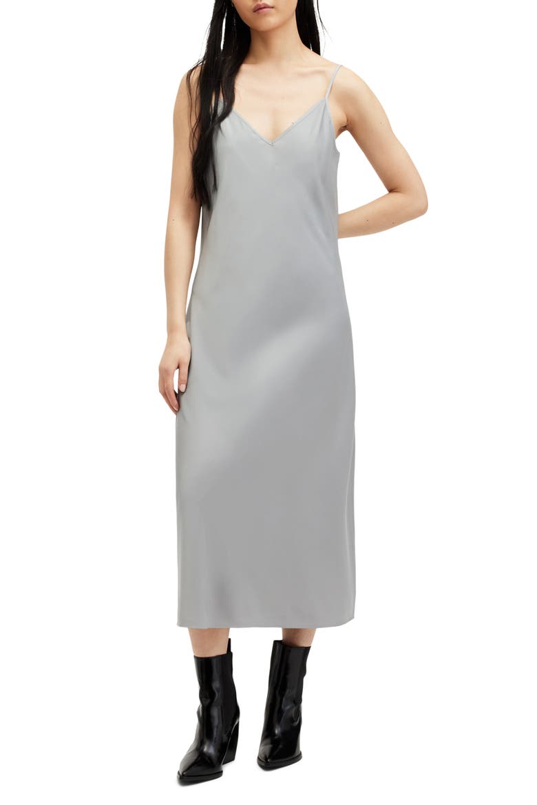 Hana Two-Piece Crop Rib Sweater & Satin Slipdress, Alternate, color, ULTIMATE GREY