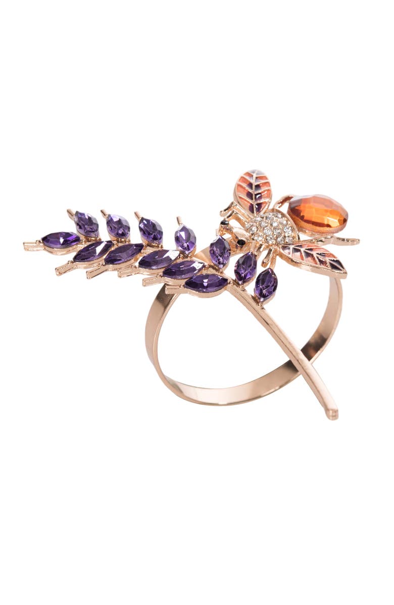 C&F Home Lavender and Bee Tabletop Napkin Rings Set of 4, Main, color, Purple