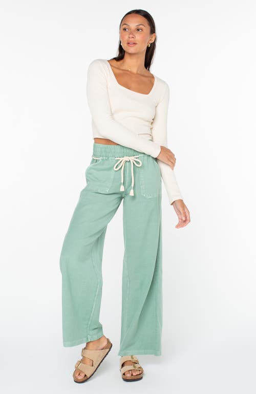 Roxy Paddle On Drawstring Cotton & Linen Pants In Green