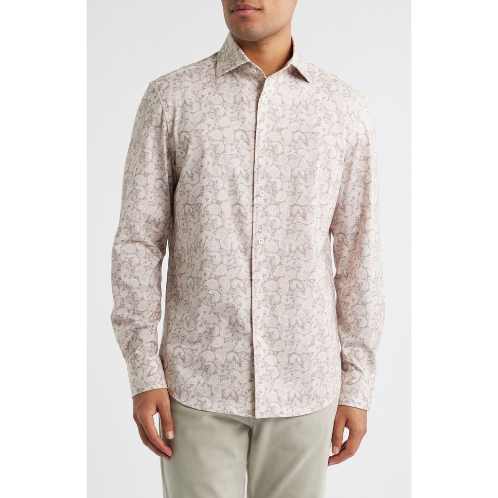 Bugatchi Ooohcotton® Devon Paisley Print Button-up Shirt In Papaya