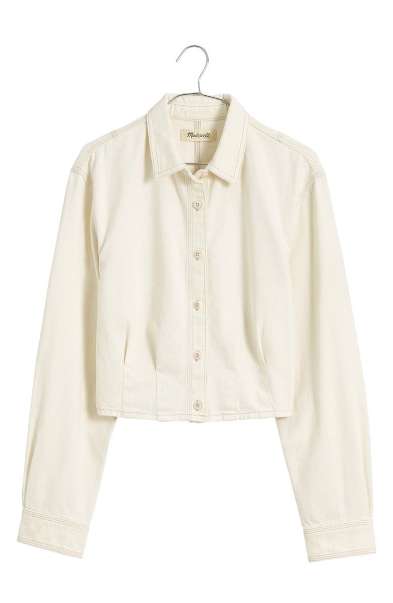 Madewell Denim Pleated Crop Button-Up Shirt, Alternate, color, 