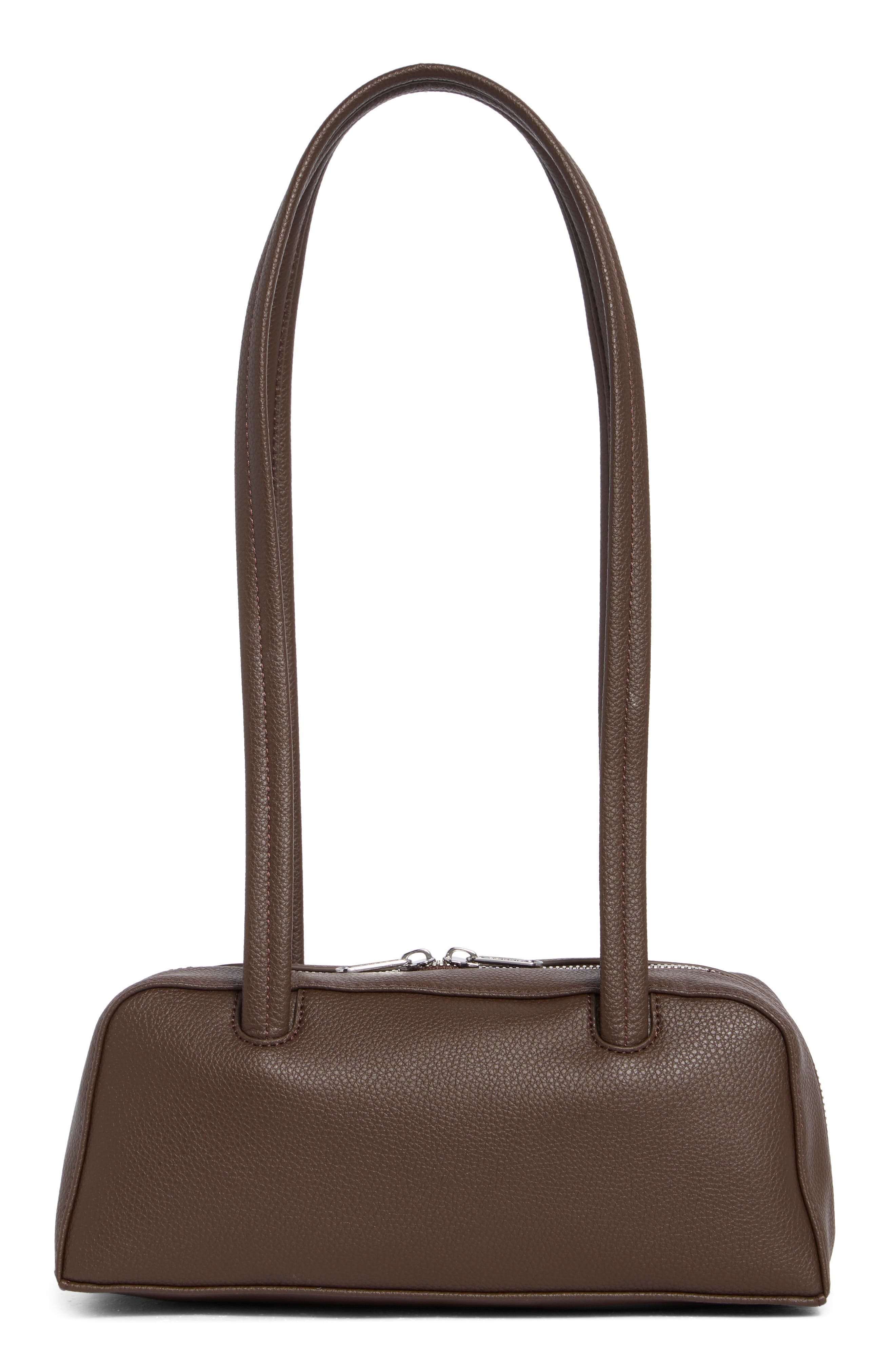 Small Recycled Leather Bowler Shoulder Bag, Alternate, color, BROWN