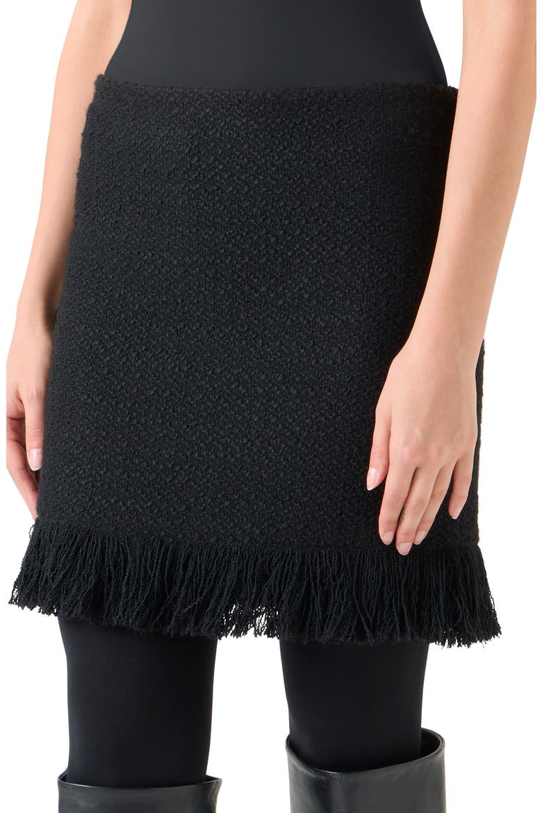 Fringe Bouclé Tweed Skirt, Alternate, color, BLACK