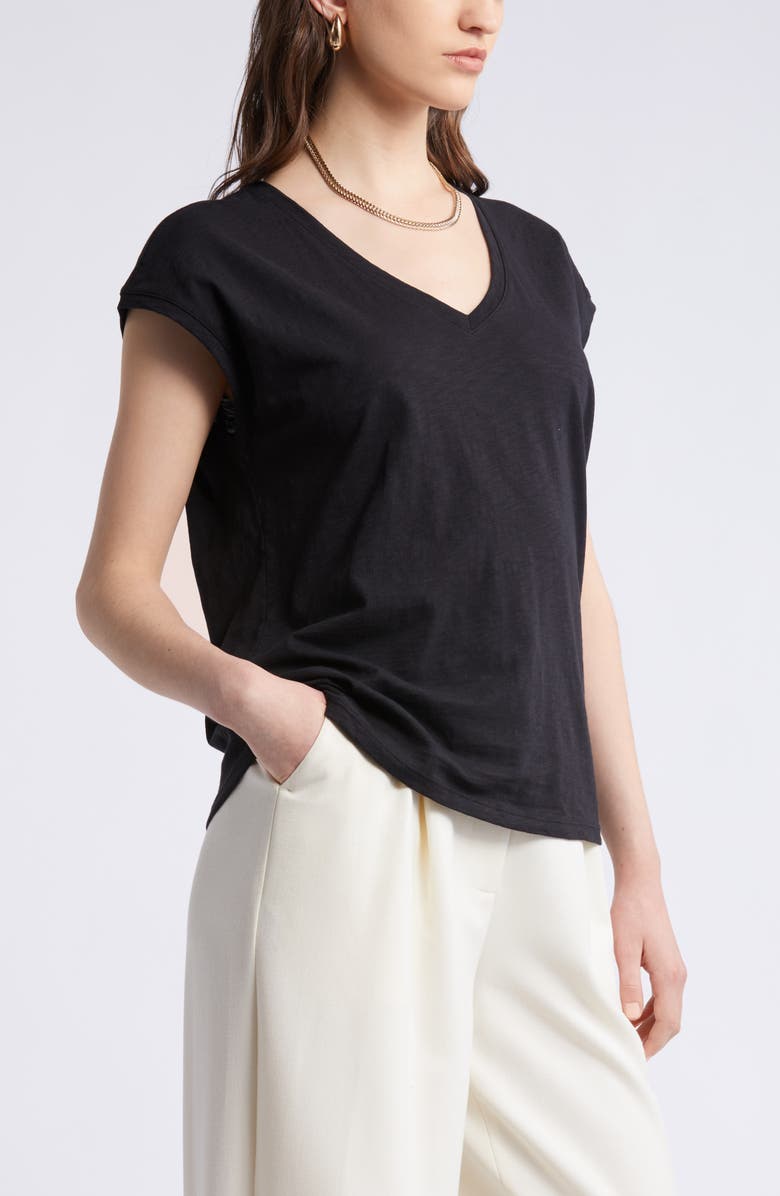 Nordstrom Sleeveless V-Neck Cotton T-Shirt, Alternate, color, Black