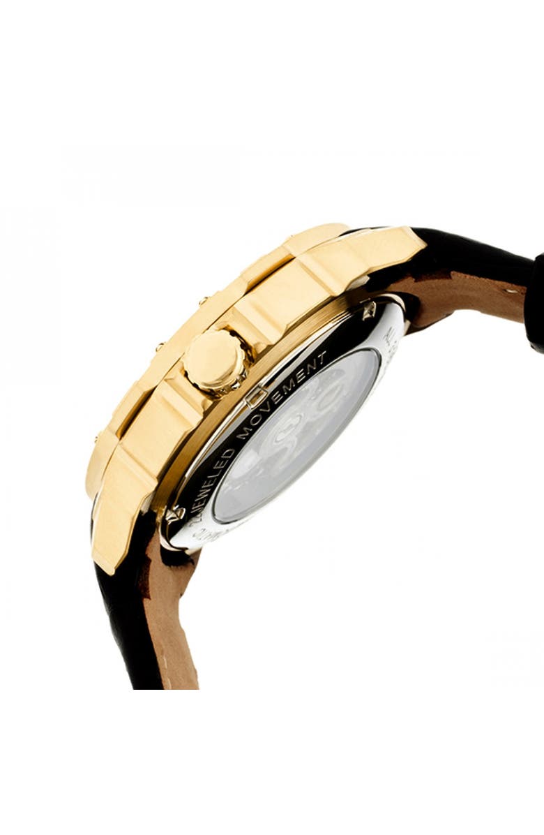 Heritor Automatic Conrad Skeleton Leather-Band Watch, Alternate, color, Gold/Black