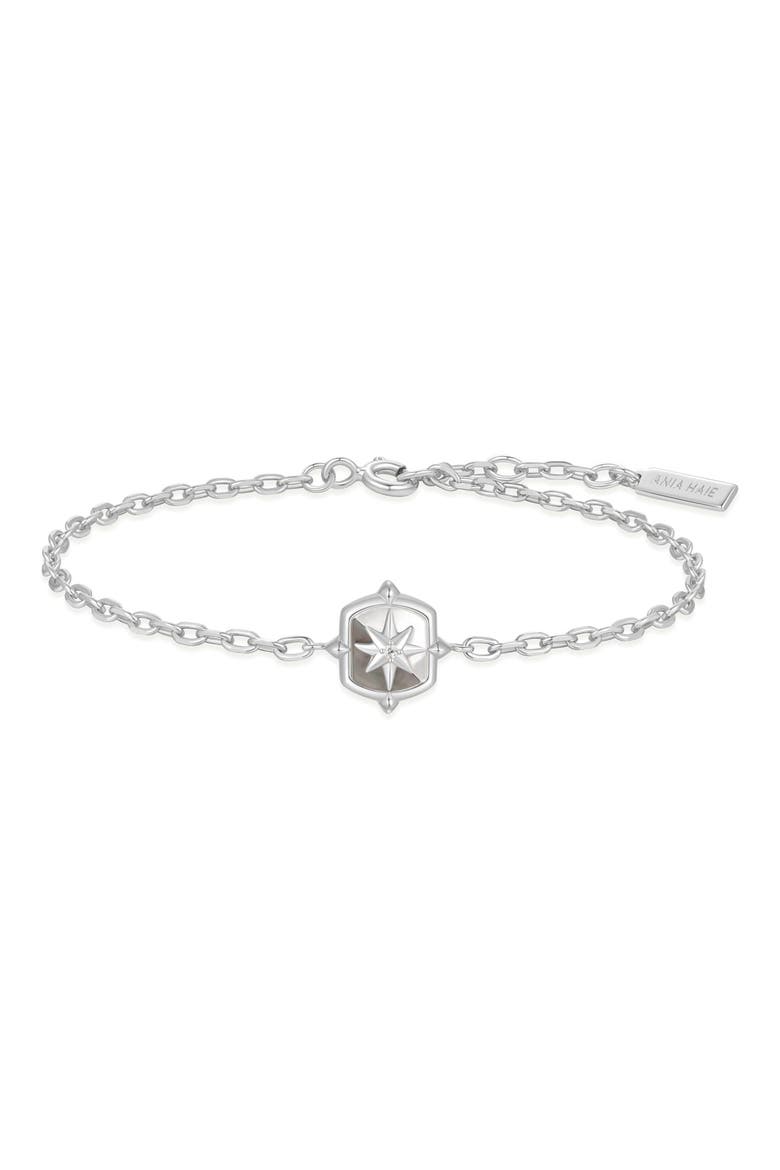 Colorblock Mother Of Pearl Charm Bracelet, Main, color, SILVER