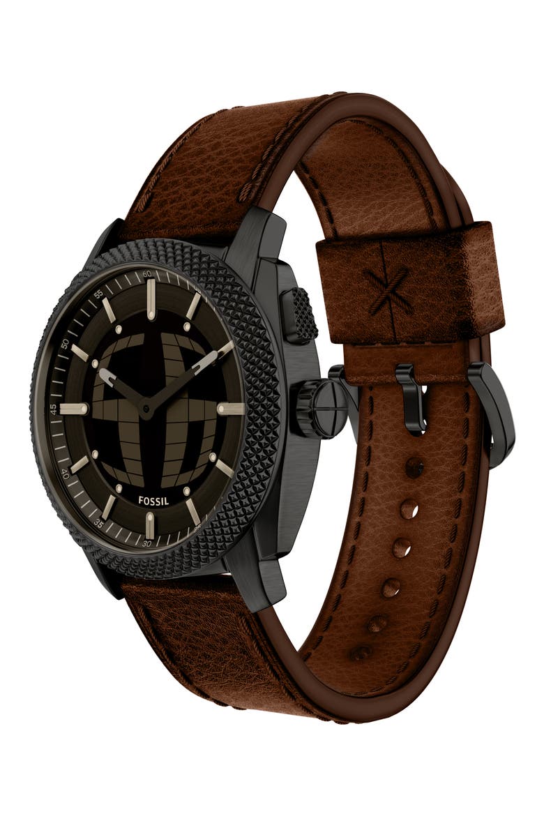 Machine Big Tic® Anadigi Leather Strap Watch, 41mm, Alternate, color, BROWN