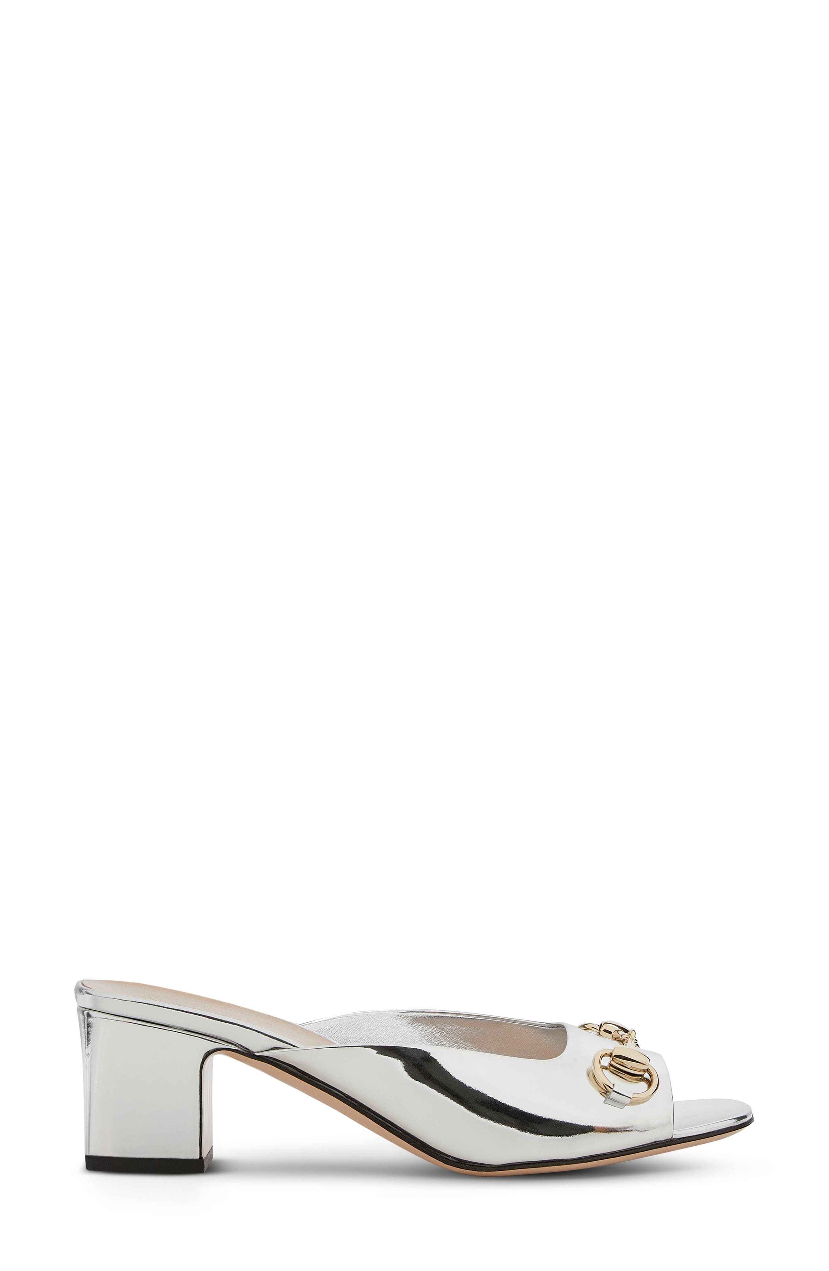 Gucci Horsebit Metallic Slide Sandal, Alternate, color, Silver