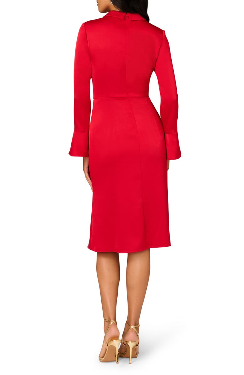 Aidan Mattox by Adrianna Papell Long Sleeve Faux Wrap Crepe Back Satin Midi Dress, Alternate, color, 