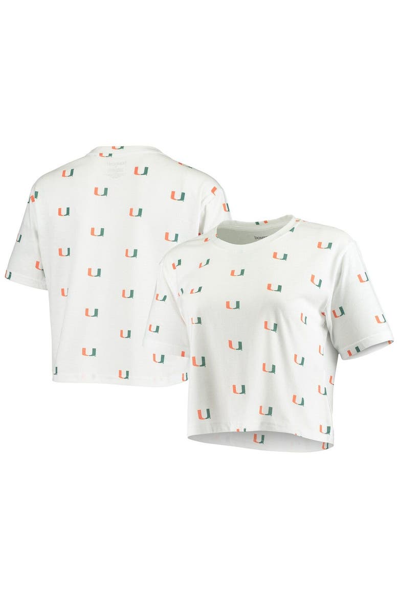 Women's White Miami Hurricanes Cropped Allover Print T-Shirt, Alternate, color, White