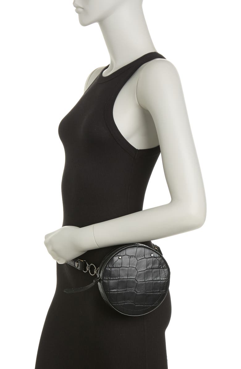 Longchamp Croc Embossed Circle Belt Bag, Alternate, color, Black
