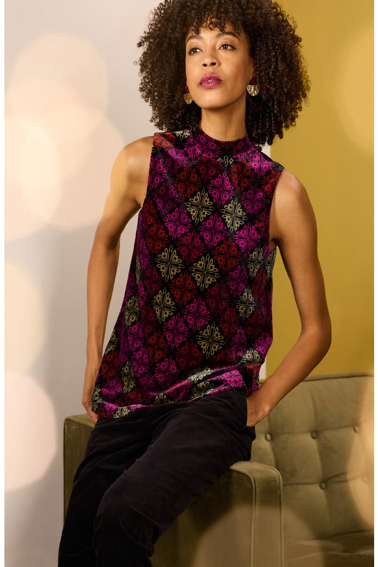 Winter Cherry Sleeveless Velvet Top, Alternate, color, GEO SNOWFLAKE COULIS