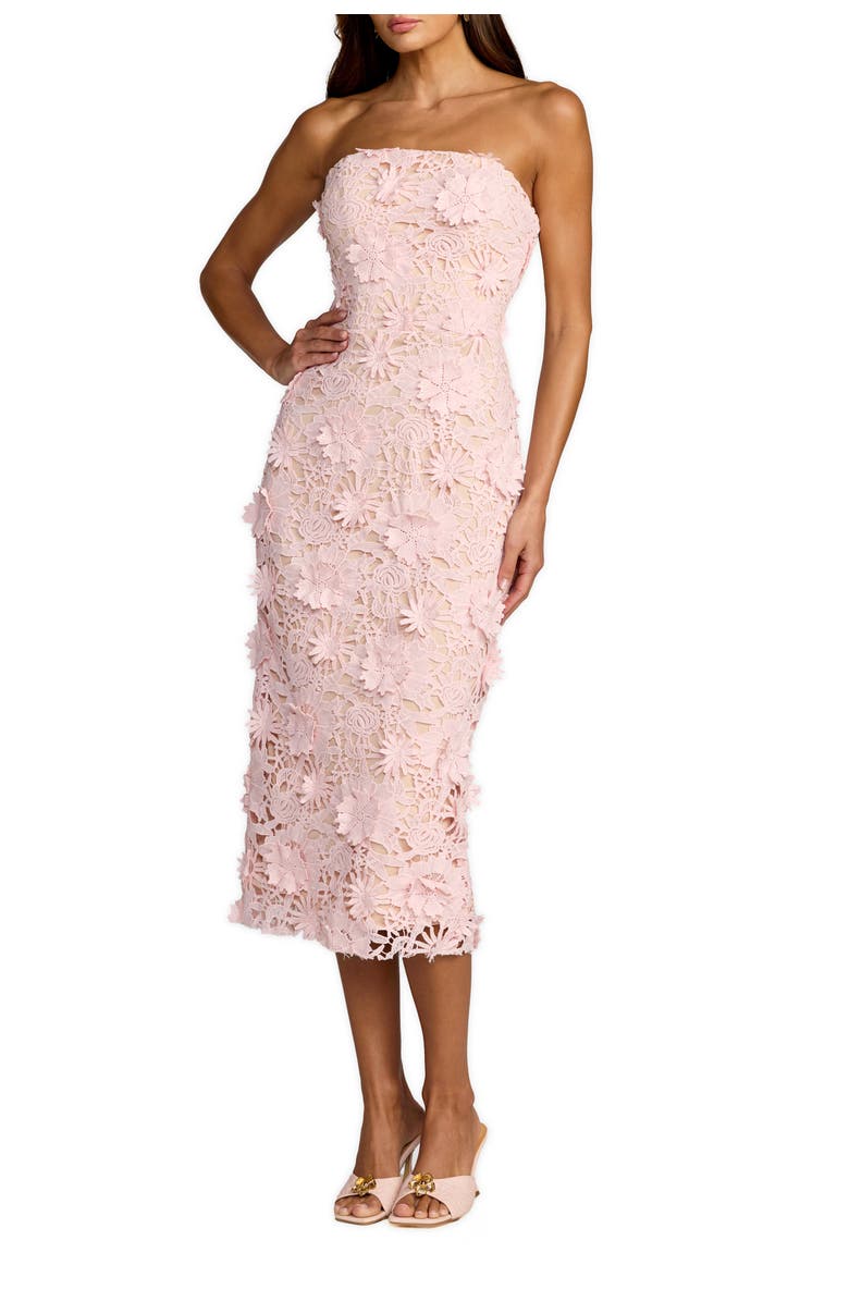 Mac Duggal Strapless Lace Floral Detail Fitted Midi Dress, Main, color, Blush
