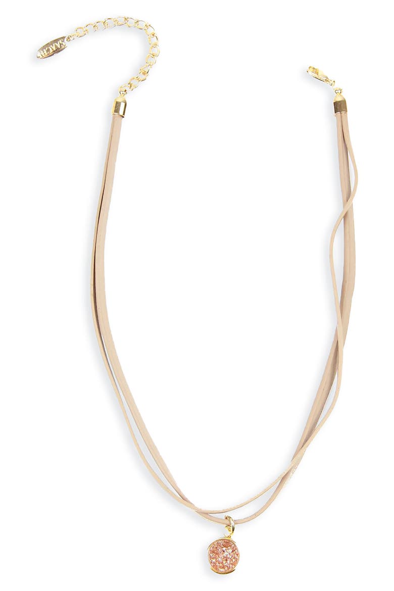 Druzy Charm Leather Choker Necklace, Main, color, TAUPE