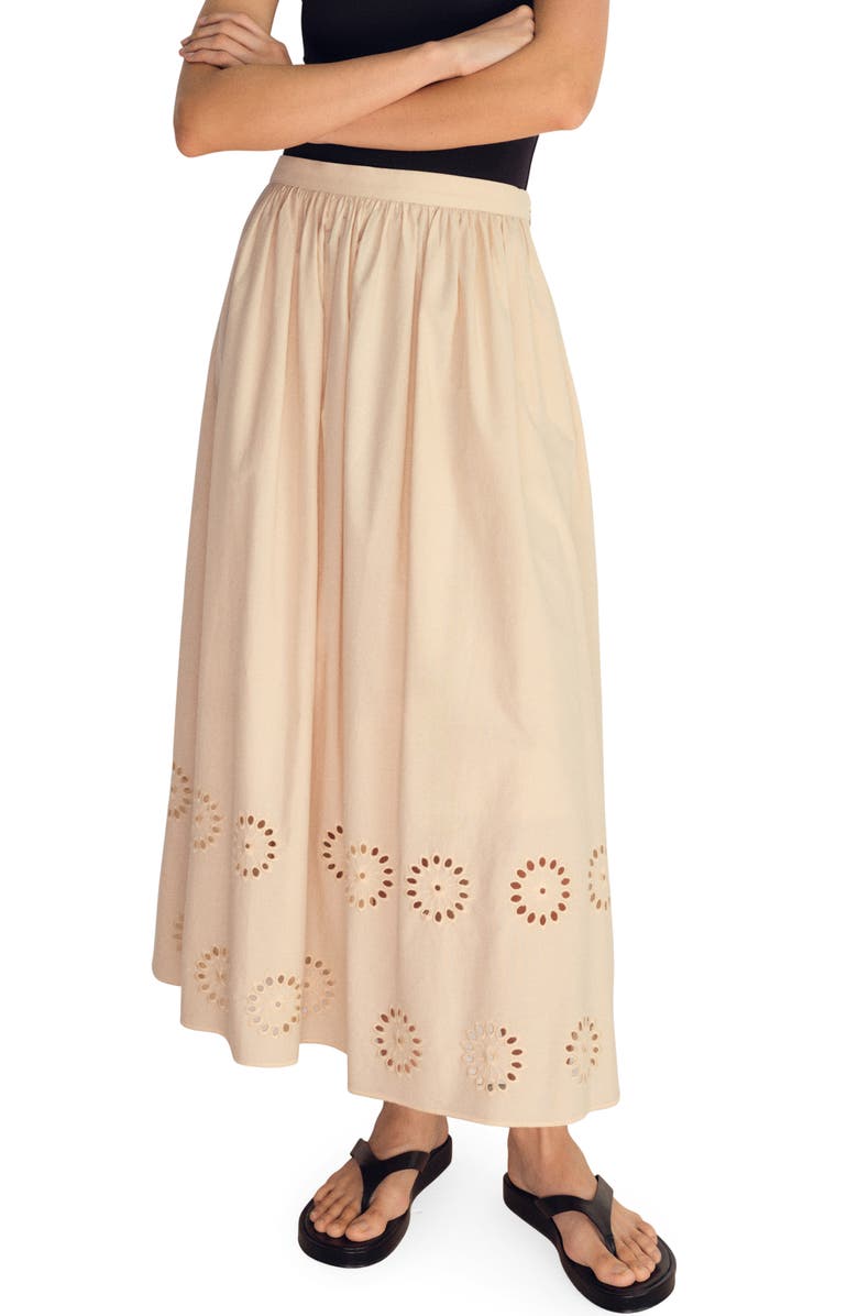 MANGO Eyelet Embroidered Cotton Midi Skirt, Main, color, Beige