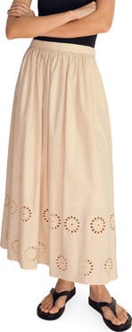 MANGO Eyelet Embroidered Cotton Midi Skirt