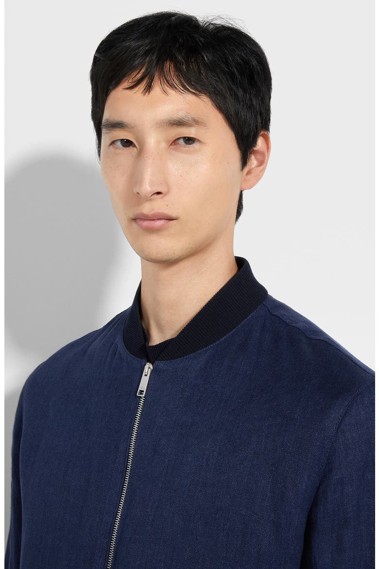 Linen Twill Bomber Jacket, Alternate, color, NAVY SOLID
