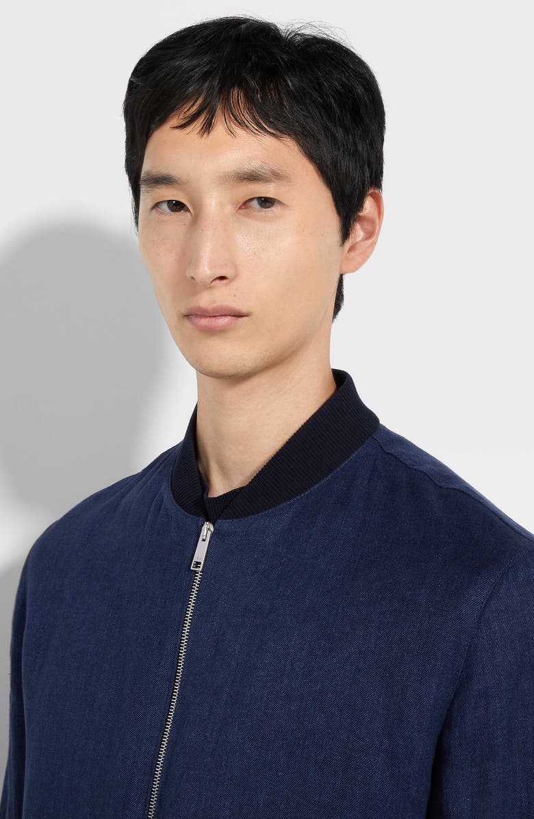 ZEGNA Linen Twill Bomber Jacket, Alternate, color, Navy Solid
