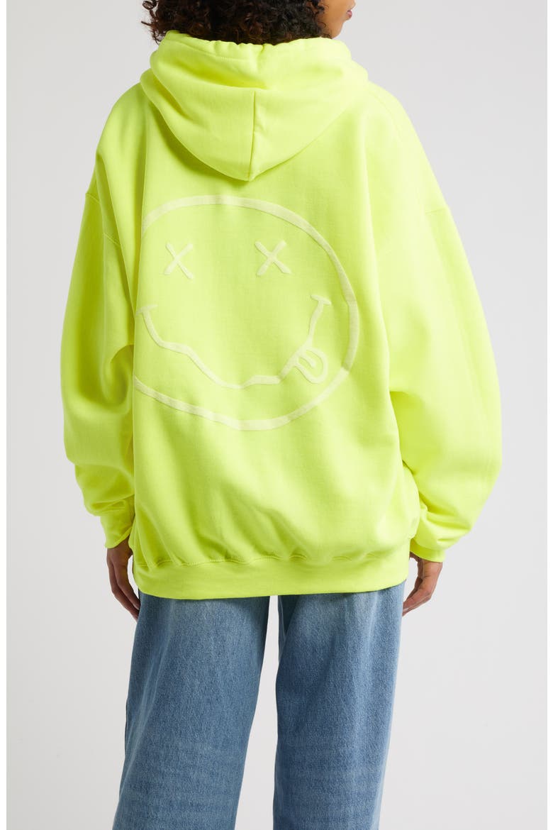 Nirvana Puff Print Logo Graphic Hoodie, Alternate, color, SOLID SAFETY GREEN