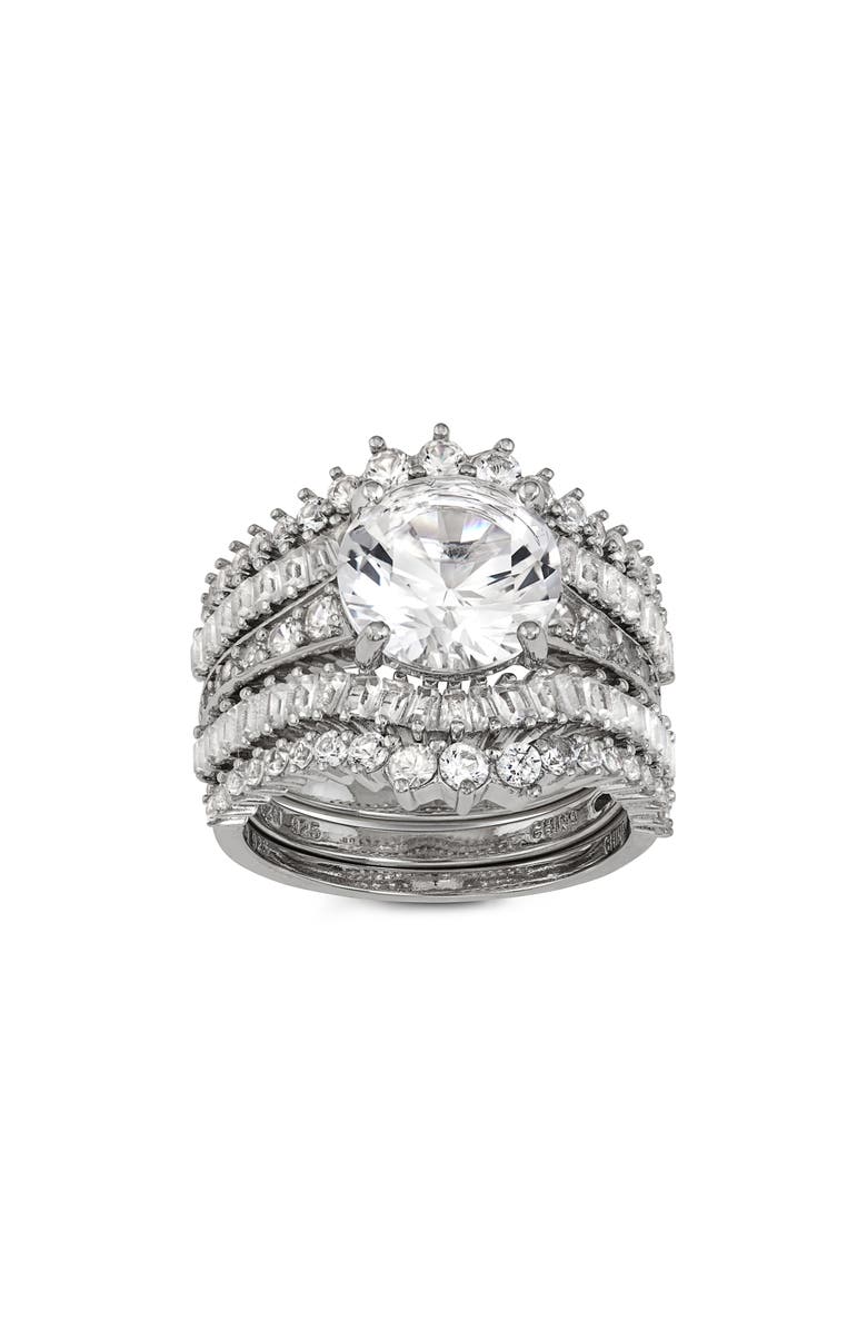 FZN Set of 5 Sterling Silver Cubic Zirconia Rings, Main, color, Silver