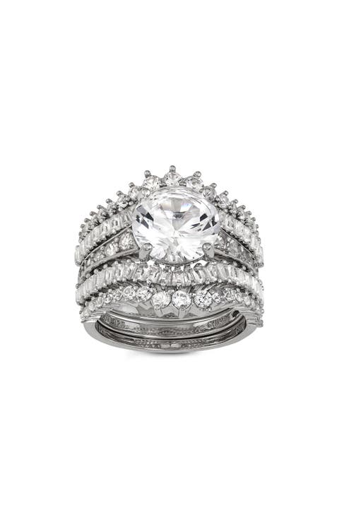 Set of 5 Sterling Silver Cubic Zirconia Rings