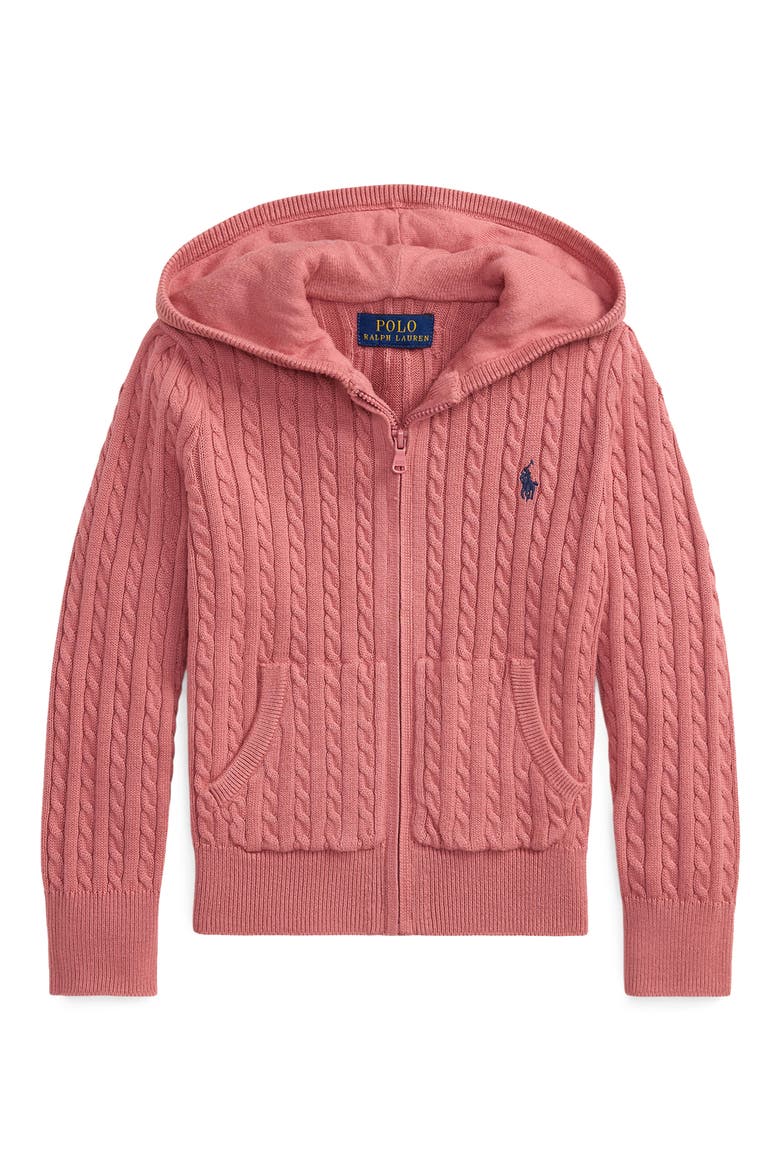 Kids' Mini Cable Cotton Cardigan Hoodie, Main, color, PINK