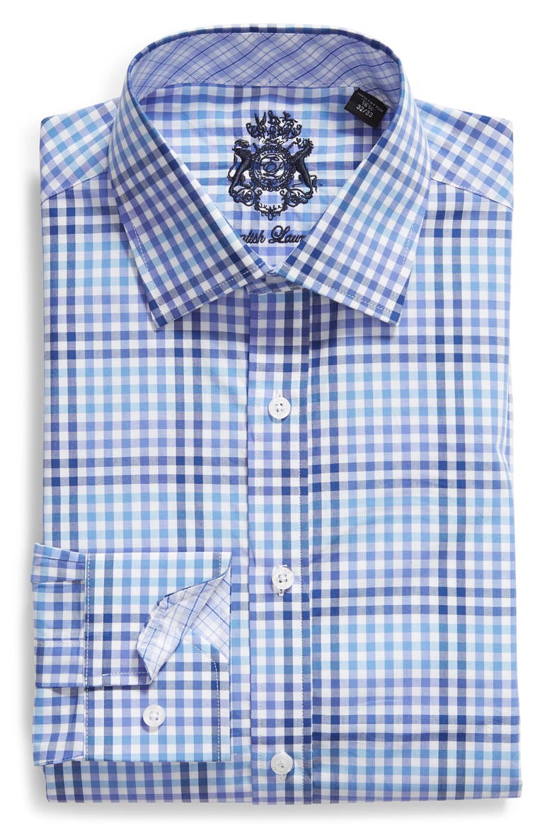 Trim Fit Check Dress Shirt, Alternate, color, BLUE