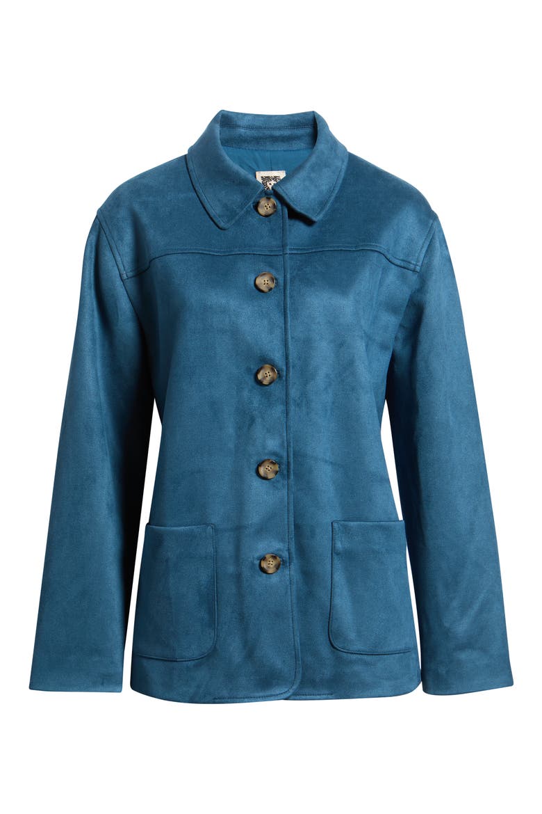 Faux Suede Five-Button Jacket, Main, color, DARK DUTCH BLUE